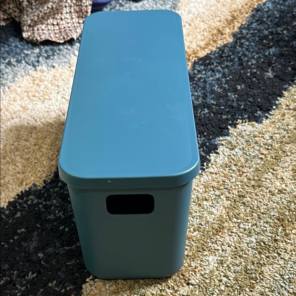 Navy Blue Long Stackable Organizer Bin w/Fitted Lid 14"x9"x6" Bin in Blue NWOT
